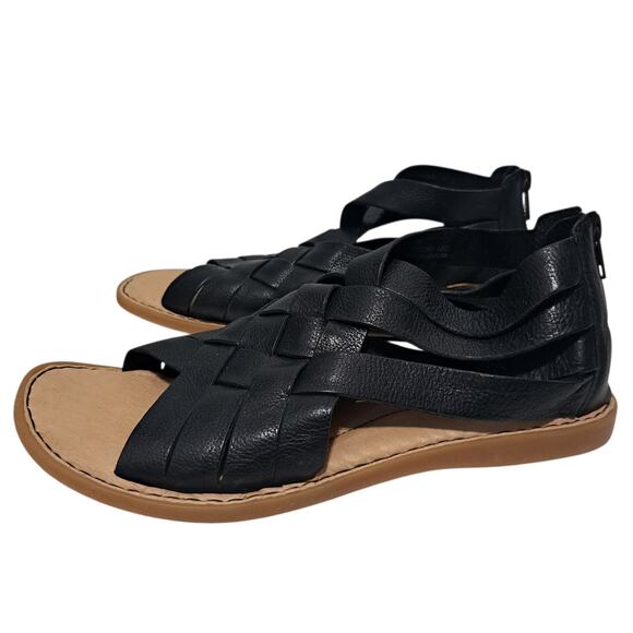Born Iwa Woven Moto Boho Leather Sandal Rubber Soles Size 9 Black - Picture 4 of 11
